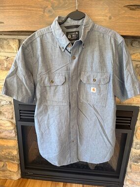 Carhartt Short Sleeve Button-Down Work Shirt in Light Blue Chambray
